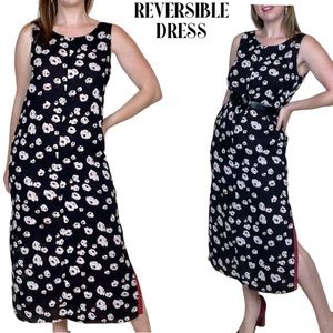 IMPRESSIONS Of California REVERSIBLE Maxi Black Red Floral Sheer dress Womens XL